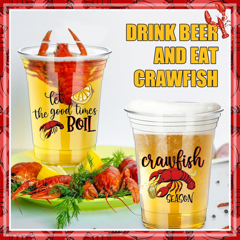 Havawish 100 12 oz Summer Pcs Crawfish Cups Bulk, Clear Plastic Tumblers, Birthday Party Cups for Crawfish Boil