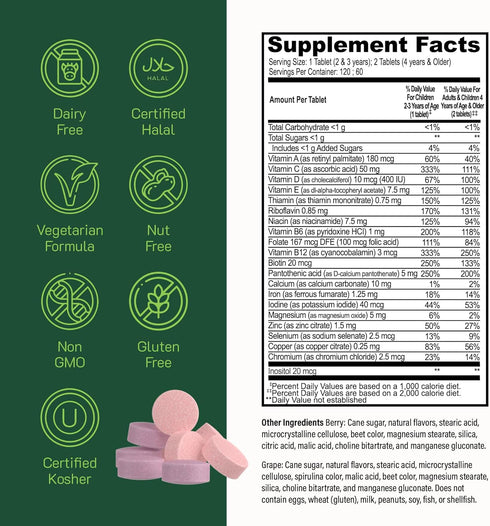 YumVs Complete Kids Multivitamin with Iron - Kids Chewable Multivitamin, 120 Tablets, Toddler Vitamins for 2 Year Old+,