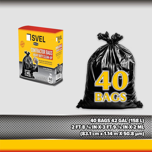 Svel 42 2 33" 48" Commercial, (40) Heavy Duty Industrial Contractor Bags gallons Mil - x Thick and Tough Trash Bag