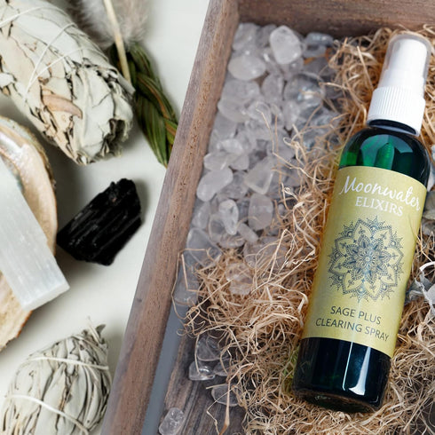 Moonwater Elixirs White Sage Spray for Smudging, 8 Fl Oz Sage Spray Mist for Clearing Negative Energy with Crystals