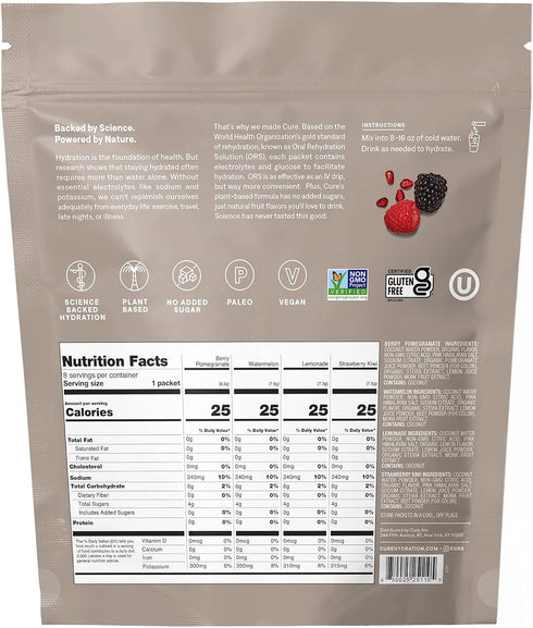 Cure Hydration | Plant-Based Electrolyte Drink Mix, No Added Sugar, 8 Servings Variety Pack