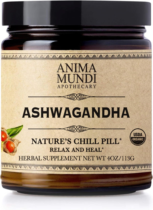 Anima Mundi Ashwagandha Powder - Organic Indian Ginseng Root Powder, Calming Herbal Supplement - 4oz / 113g
