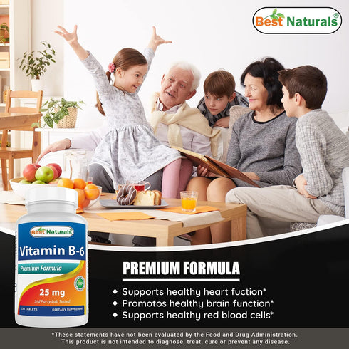 Best Naturals Vitamin B6 25mg, 120 Tablets, Pack of 3