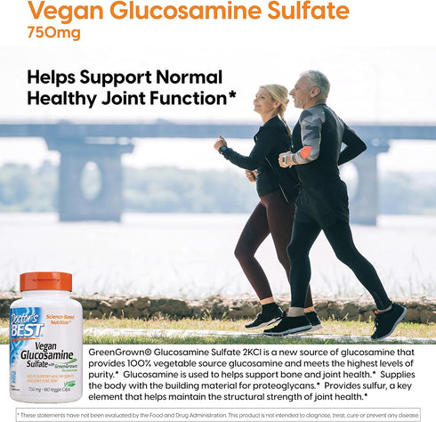 Doctor's Best Vegan Glucosamine Sulfate, Joint Support, 750 mg, Non-GMO, Gluten Free, Soy Free, 180 Veggie Caps