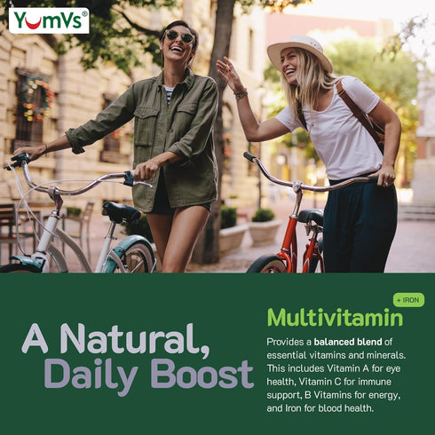 YumVs Multivitamin Gummies with Iron - Vegetarian Kosher Multi Vitamins for Adults, Grape Flavor, 60 Count, with