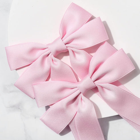 Silky Satin Hair Bows and Ribbons, 2PCS Pink Alligator Clips for Ponytail Holders, Hair Accessories for Women