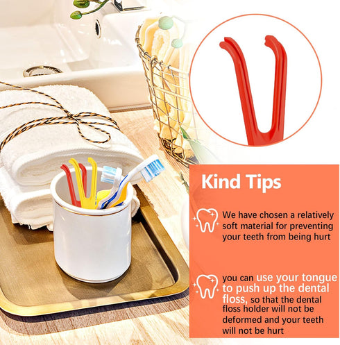 Chengu 4 Pieces Dental Floss Holder - Reusable Flosser Handle for Oral Clearing (Red, Yellow)