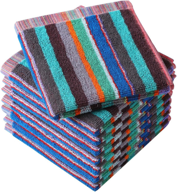 Ultra Absorbent Kitchen Dishcloths, Cotton Cleaning Cloths Pack of 8, 12x12 Inches for Washing Dishes (Wide Stripe)