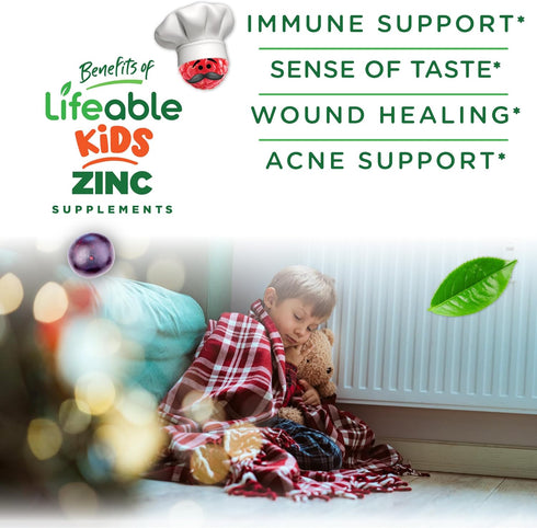 Lifeable Zinc for Kids | 25mg Natural Flavored Gummies | Gluten Free Vegetarian Zinc Supplements, 90 Gummies