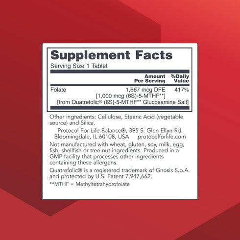 PROTOCOL FOR LIFE BALANCE 5-Methylfolate 1,000mcg, Superior Bioavailability, Folate Supplement for Brain Support, 90