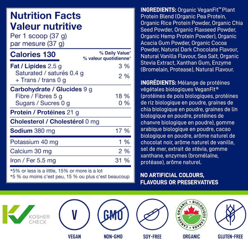 LeanFit Organic Plant-Based Protein Powder, Natural Chocolate Flavor, Vegan, 21g Protein, 18 Servings