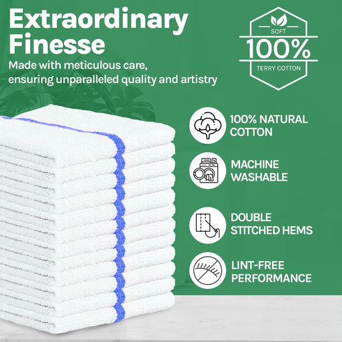 24 Blue Stripe Cleaning Towels, 16x19 Bar Mop Dish Towels, 30oz Commercial Grade Cotton for Home and Restaurant