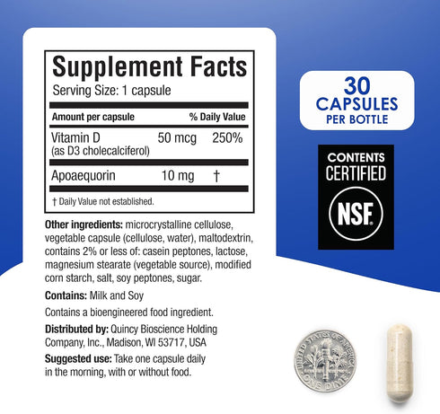 Prevagen Improves Memory, Regular Strength 10mg, 30 Capsules, Brain Supplement with Vitamin D