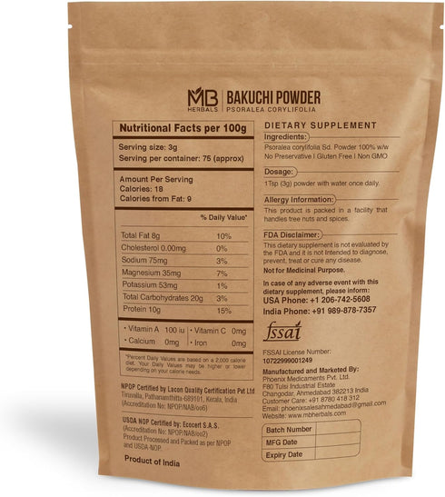 MB Herbals Bakuchi Powder 8 oz / 227 Gram, Psoralea corylifolia Seeds Powder for Skin Care