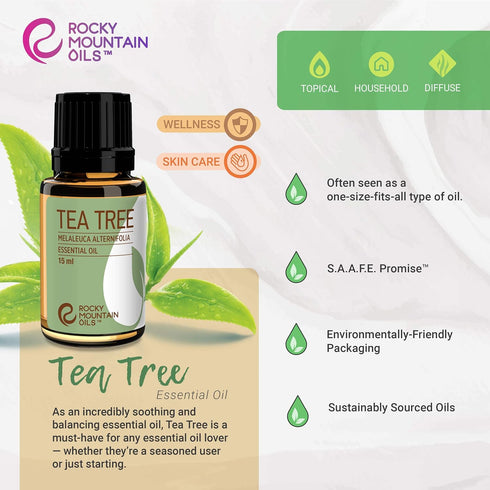 Rocky Mountain Oils Tea Tree Essential Oil 15ml - Aromatherapy for Diffuser, Topical, Nail, Face, Hair Care