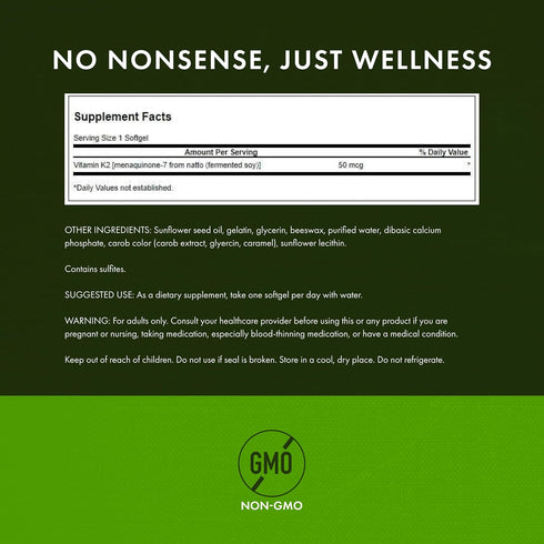 K2 (Menaquinone-7 50 30 (2 Pack) Swanson Natural Vitamin from Natto) mcg Sgels