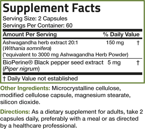 Bronson Ashwagandha Extra Strength Stress & Mood Support with BioPerine | 120 Vegetarian Capsules | Non-GMO