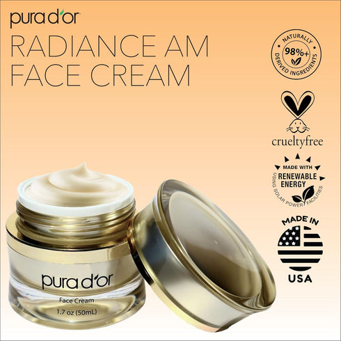 PURA D'OR 1.7 Oz Radiant Glow AM Face Cream - Methylene Blue, Polyphenols, Flavonoids, Apple Stem Cell Extract -