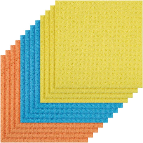 Magic Clean Cellulose Sponge Cloths - 4 Packs of 3 (Total 12 Sponge Cloths) in Yellow, Blue, Orange