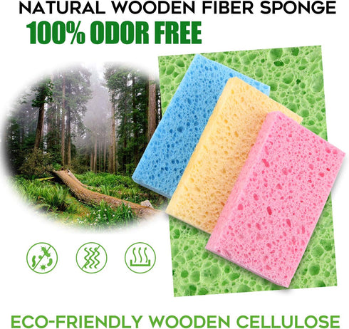Compressed Cellulose Kitchen Sponges 24 Pack, Non-Scratch Biodegradable Natural Sponge Scrub for Dishes Cleaning