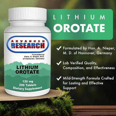Dr. Hans Nieper Lithium Orotate 5mg, 200 Count, Lab Tested, Vegan Friendly