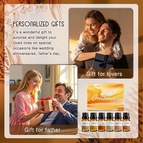 Set (6x10ML) RAINBOW ABBY Fragrance Oil Gentlemen's - Leather, Bay Rum, Teakwood, Cedar, Sweet Tobacco, Sandalwood