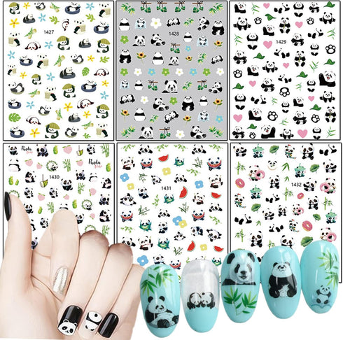 Panda Nail Art Stickers, Holographic Cartoon Bear Self-Adhesive Nail Decals for Women and Girls