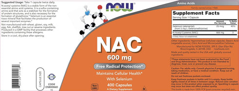 Now NAC 600 mg - 400 Veg Capsules, N-Acetyl Cysteine with Selenium