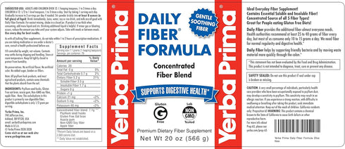 Yerba Prima Daily Fiber Formula, 20 oz Powder, Unflavored Dietary Bulking Supplement