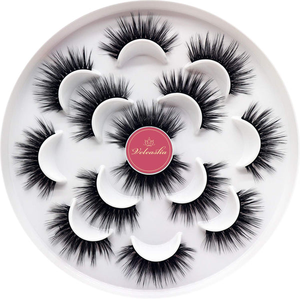 Veleasha Lashes 5D Faux Mink Lashes, Handmade Strip Lashes, 7 Pairs of Wispy Fluffy Fake Eyelashes Pack (5D14)