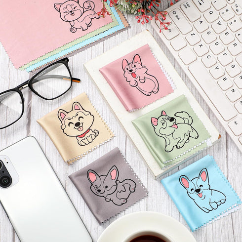 WILLBOND 20 6 6 Inches Pcs Microfiber Cleaning Cloth Cute Dog Design Microfiber Cloth Soft Multicolor Glasses Cleaner