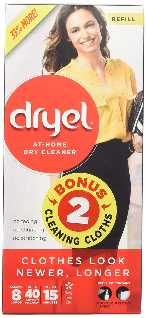 Dryel At-Home BONUS Refill Kit, Includes Extra 2 Dry Cleaning Cloths - 8 Load Capacity