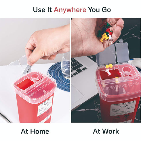 Alcedo Sharps Container for Home Use, 1 Quart (3-Pack) for Biohazard Needle and Syringe Disposal, Portable