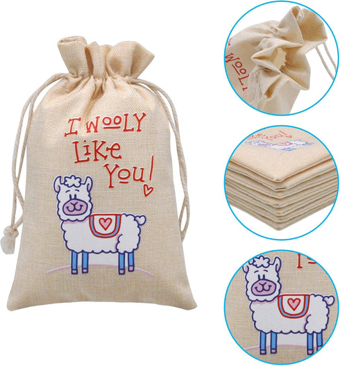 JOYIN 28 Pcs Valentine Drawstring Canvas Bags with 3 Pens, 4x5.75 Inch Pouch for Kids Party Favor