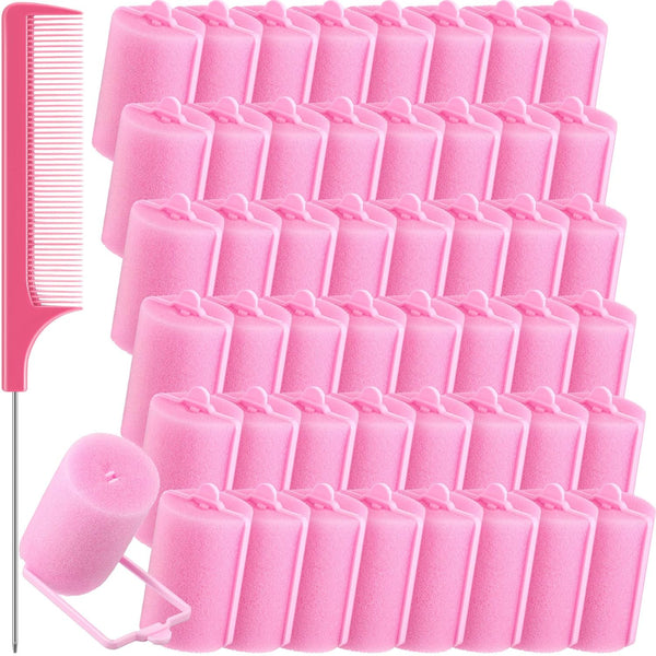 Syhood 48 Pcs Foam Sponge Hair Rollers - Soft Sleeping Curlers Flexible Sponge Curler and Rat Tail Comb for Women