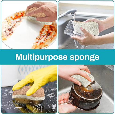 10PCS Natural Biodegradable Sponges for Dishes - Eco-Friendly Non-Scratch Kitchen Cleaning Sponge