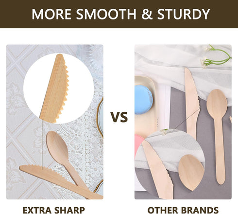 Disposable Bamboo Cutlery Set, 200 Pieces (100 Forks, 50 Spoons, 50 Knives), Eco-Friendly Biodegradable for Party