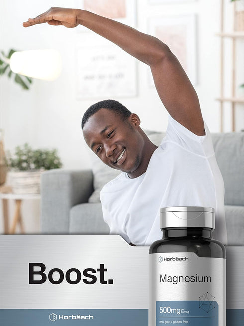 Horbaach Magnesium 500mg, 180 Caplets, Vegetarian, Non-GMO, Gluten Free Supplement