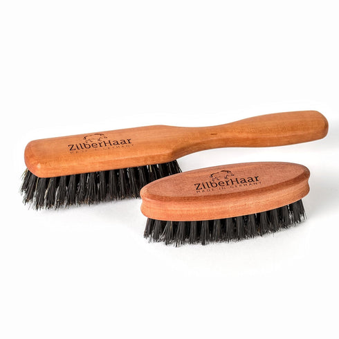 ZilberHaar Pocket Mustache and Beard Brush, Soft Boar Bristles, Pearwood, Made in Germany