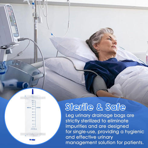 5 Pack 33.8oz/1000ml Leg Bag Urinary Drainage Bag with Cloth Straps, Catheter Leg Bags with Anti Reflux Valve for Men
