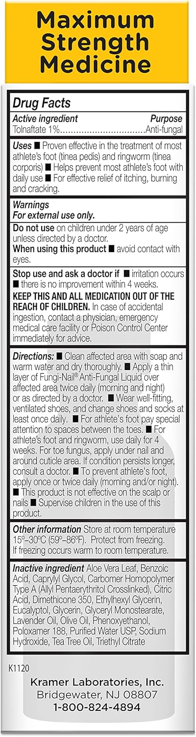 Fungi-Nail Anti-Fungal Liquid Solution, 1 Fl Oz, Kills Fungus for Nail & Athlete's Foot, Clinically Proven Cure