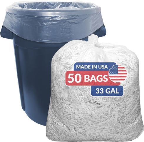 Reli. SuperValue 33 Gallon Trash Bags, 50 Count, Heavy Duty, Clear Multi-Use Garbage Bags, Made in USA