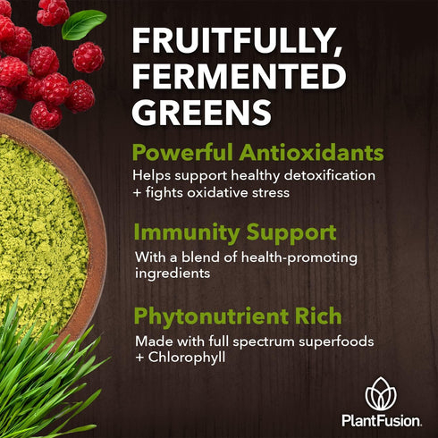 PlantFusion Fruitful Super Greens Powder, Fermented Juice Blend with Digestive Enzymes, Organic, Vegan, 8.46 oz, 30