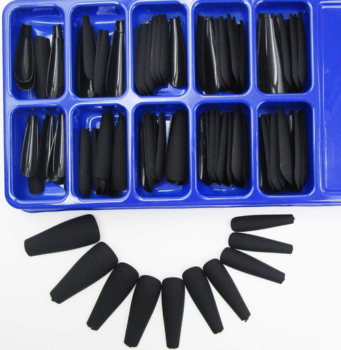 LoveOurHome 100pc Coffin Press on Nails, Medium Ballerina Acrylic Fake Nails, Matte Black Full Cover Nail Tips for Women