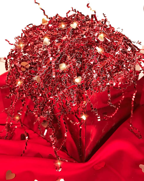 PAPER FAIR 1 LB Valentine's Day Crinkle Cut Paper with Rose Gold Heart Confetti, Metallic Red Paper Shred Filler