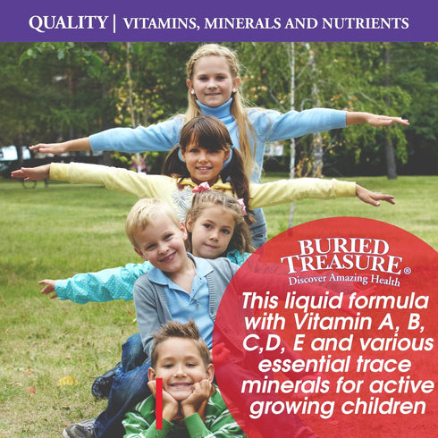 Buried Treasure Children's Daily Multi Liquid Multivitamin & Minerals Vegan Supplement for Kids, 16 oz