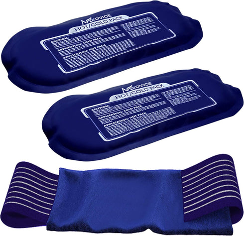Medvice Reusable Hot and Cold Ice Packs - 2 Gel Wraps for Injuries, Joint Pain, Muscle Soreness, Adjustable & Flexible