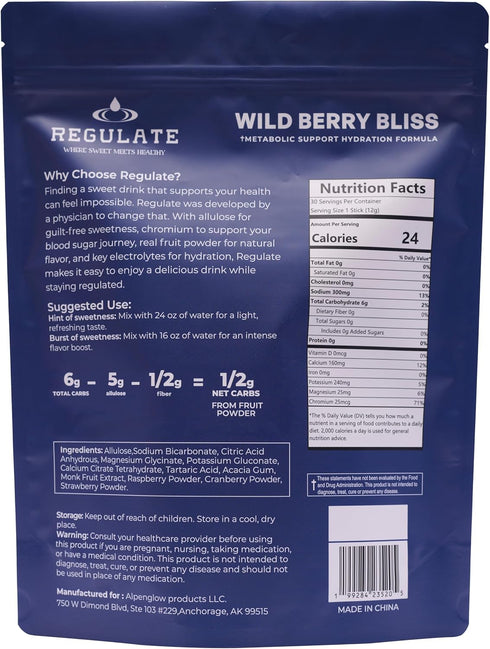 Regulate Where Sweet Meets Healthy 30 Regulate Wild Berry Bliss Electrolyte Drink Mix | Sticks | with Chromium