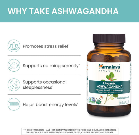 Himalaya Organic Ashwagandha, 60 Day Supply, 670 mg, Herbal Supplement for Stress Relief, Vegan