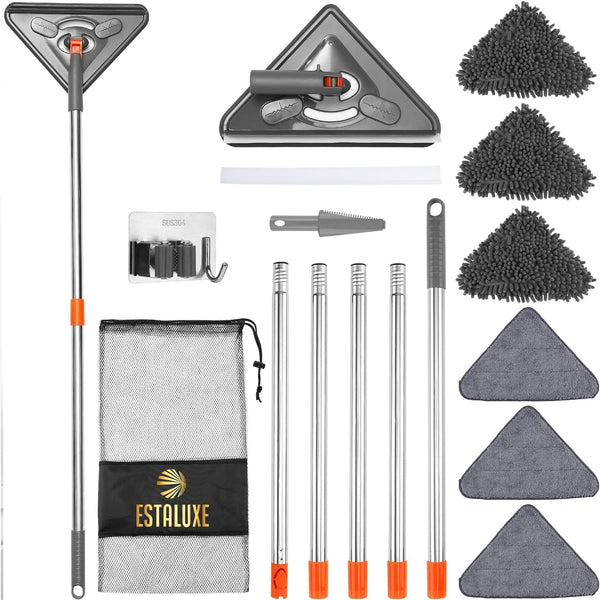 85" Wall Mop Cleaner - Long Handle with Stainless Steel Hook, 180° Rotating Duster Tool for Walls, Ceiling & Floors